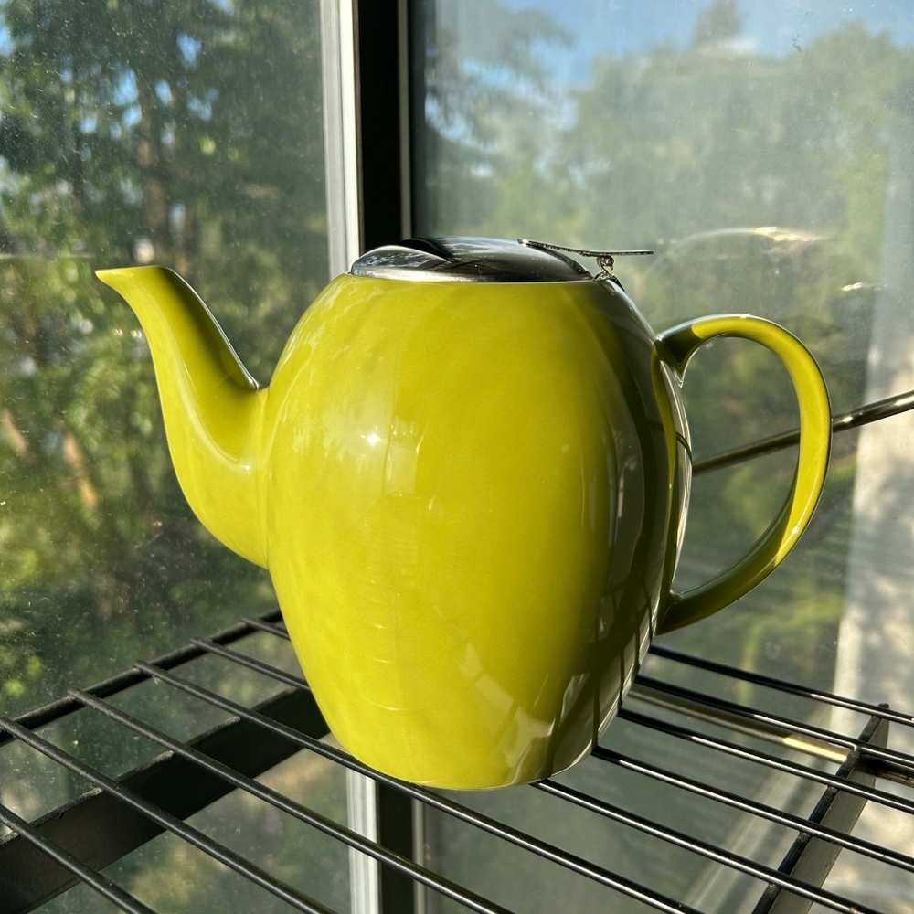 Certified International Tea Collection Lime Green Teapot w Infuser & Hinged Lid